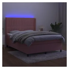 vidaXL Boxspringbett mit Matratze & LED Rosa 140x200 cm Samt