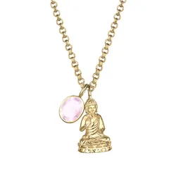Elli PREMIUM Halskette Buddha Rosenquarz Edelstein 925 Silber vergoldet 80 Damen 