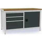 Bedrunka+Hirth Werkbank B1500xT750xH859mm Buche Multiplex lichtgrau grau 3 Schubl.1 Tür
