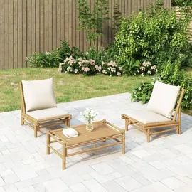 vidaXL Garten-Lounge-Set 3-tlg. Creme Bambus braun