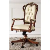 Casa Padrino Luxus Barock Bürostuhl Leder Beige/Braun/Gold