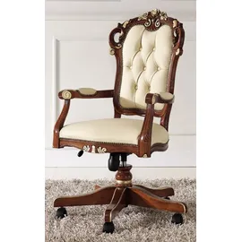 Casa Padrino Luxus Barock Bürostuhl Leder Beige/Braun/Gold