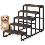 CADUKE Haustiertreppe, 5 Stufen, robuste Hundetreppe/Katzentreppe für kleine & große Hunde, Hundetreppen für Sofa, Bett, 40 x 75,5 x 52,7 cm, Metall und Holz, Braun und Schwarz