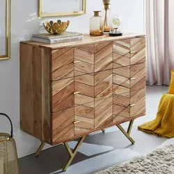 FineBuy Sideboard 90x86,5x40cm Massivholz / Metall Anrichte Schubladen Schrank