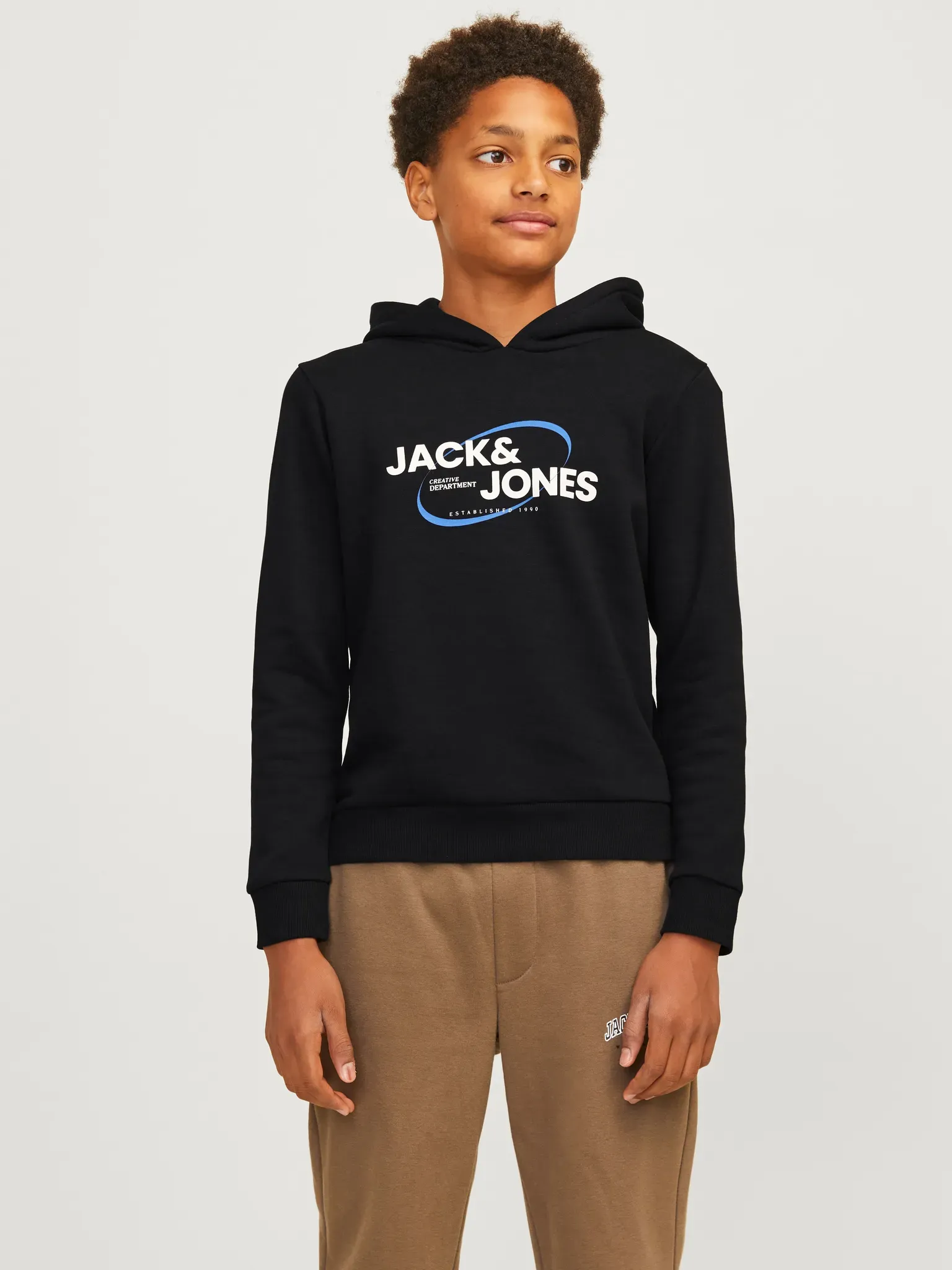 Kapuzensweatshirt JACK & JONES JUNIOR "JCORAY BRANDING SWEAT HOOD FST JNR" Gr. 152, schwarz Jungen Sweatshirts