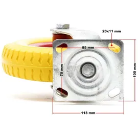 Wiltec Lenkrollen Set 4x Ø220mm Transportrolle 58mm breit bis 100kg pro Rad gelb Vollmaterial mit schwingender Halterung, pannensicher, leiser Lauf