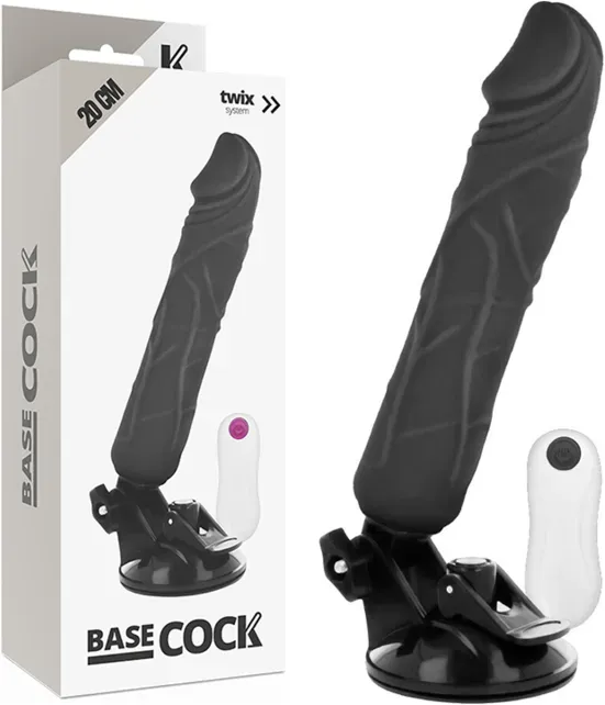 BASECOCK - Realistischer Vibrator mit Fernbedienung Natur, 20 cm Ø 4 cm - Schwarz