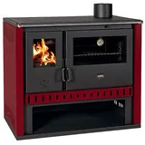 Kaminofen mit Backfach und Herdplatte GT FS S ROT 15 kw Ofen Dauerbrandofen Werkstattofen Schwedenofen - Schwarz/Rot