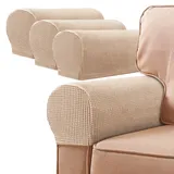 Sesselbezüge, Armkappen, Jacquard Elastische Waschbar Couch Armlehnenschoner Armlehnenbezug Für Sessel Sofa (Khaki,4pcs)
