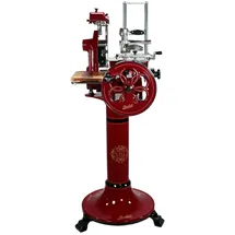 Berkel Volano B2 Schwungradmaschine in rot – Wunderschöne Aufschnittmaschine mit Standfuß + Fassholzbrett Unikat