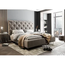 PLACES OF STYLE Polsterbett PLACES OF STYLE "Elloree, in 4 Breiten, hinten mit Originalstoff bezogen, auch in Leder", grau (stone), B:216cm H:143cm L:234cm, 100% Polyester, Betten, Polsterbett ohne Bettkasten Polsterbett, Kopfteilhöhe 143cm, belastbar bis 280 kg, auch in