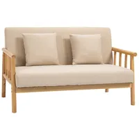 Homcom 2 Sitzer Sofa, Couch mit 2 Lendenkissen, Gepolsterter Polstersofa mit Holzrahmen, Leinenoptik, Modern Doppelsofa für kleine Räume, Wohnzimmer,