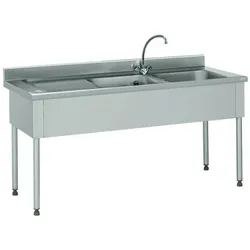 Tournus Spüle 1800 x 600 x 900mm mit 2 Becken  500 x 500 x 250mm. 3-seitig verkleidet, Aufkantung 100mm. Mit Armatur. 1 Abtropffläche links.