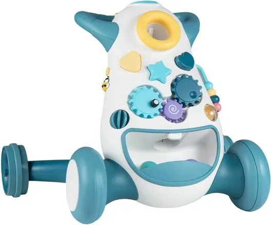 Baby-Lauflernwagen mit Musik und Licht, Gehhilfe, mit Formen-Sortierspielzeug und drehbarem Getriebe, Blau