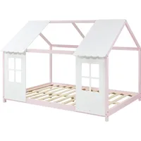 [en.casa] Kinderbett Tostedt Halboffenes Design 120x200cm Rosa/Weiß