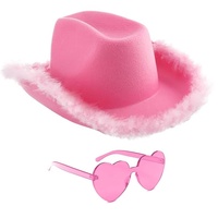 Rosy® Cow Girl Kostüm mit Rosa Hut und Herzförmiger Brille | Western-Stil mit diesem Cowboy Verkleidung für Frauen | Zubehör für Partys und Events | Junggesellinnenabschied JGA | OriginalCup®