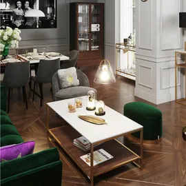 Phoenix Playboy Couchtisch Weiß, Nussbaum, Gold, Marmoroptik, rechteckig, 60x45x120 cm, Wohnzimmer, Wohnzimmertische, Couchtische, Couchtische Marmoroptik
