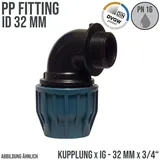 LE SANITAIRE PP-Klemmverbinder 90° Winkel 32 mm x 3/4 Zoll grau