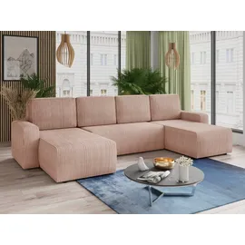 Sofnet Wohnlandschaft Cord U-Form 3-Sitzer Rosa