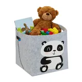 Relaxdays Aufbewahrungskorb Panda-Motiv Filz 32 x 34 x 33 cm grau