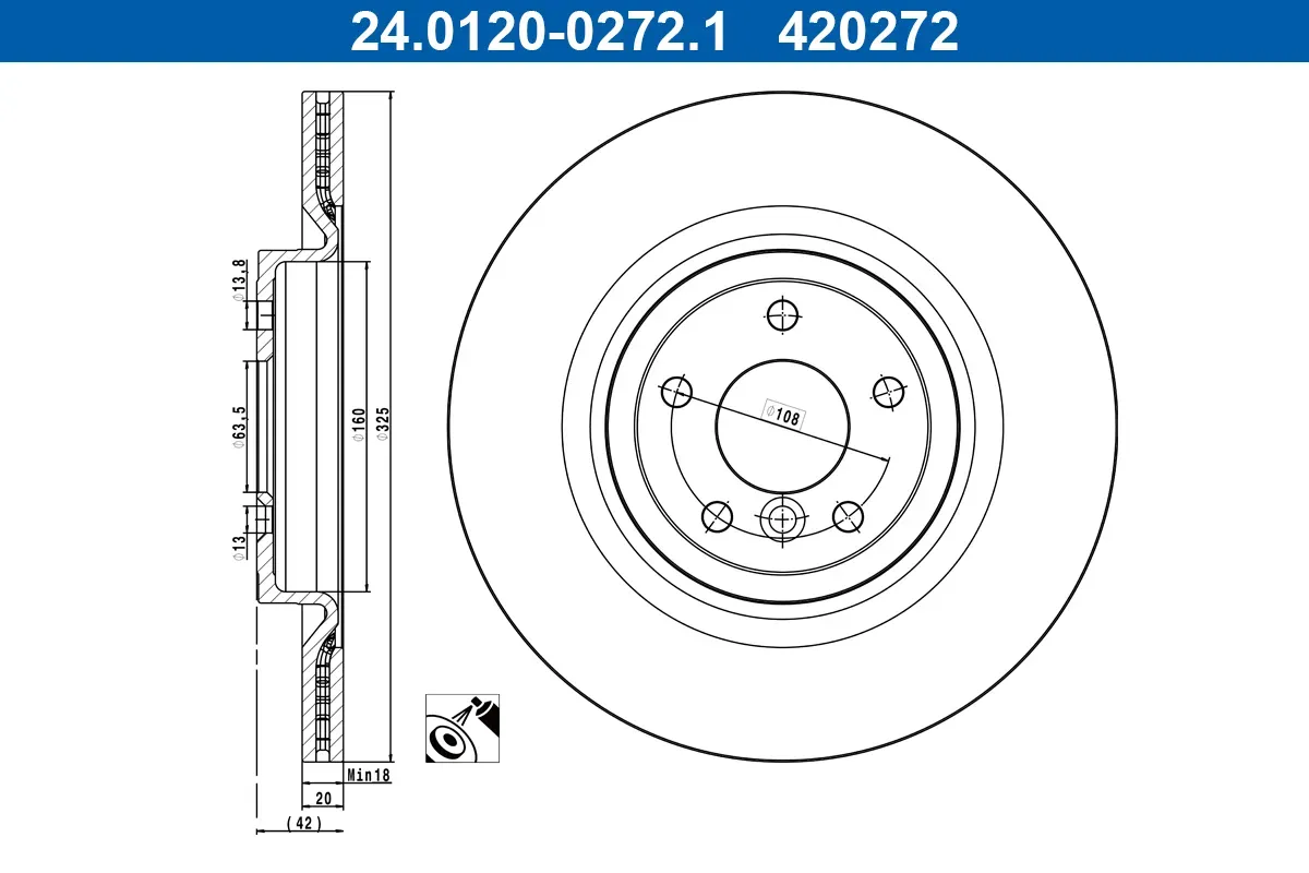 ATE Bremsscheibe 24012002721 belüftet 325mm 20mm für JAGUAR