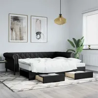 VidaXL Tagesbett Ausziehbar mit Schubladen Schwarz 90x200cm Kunstleder