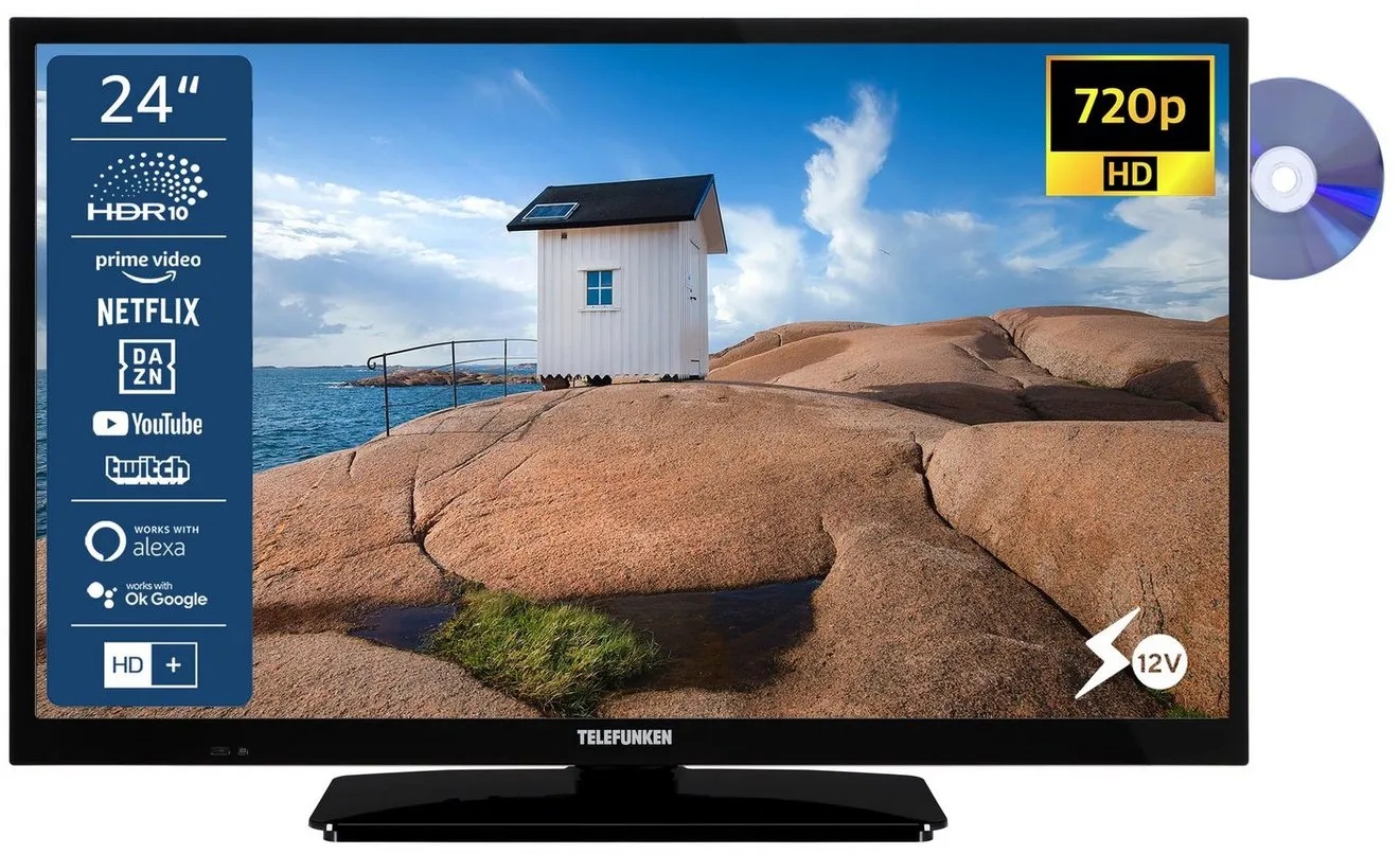 Telefunken XH24SN550MVD LCD-LED Fernseher (60 cm/24 Zoll, HD-ready, Smart TV, 12 Volt Anschluss, Triple-Tuner, DVD-Player, 6 Monate HD+ gratis) schwarz