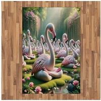 Teppich Flachgewebe Deko-Teppiche für das Wohn-,Schlaf-, und Essenszimmer, Abakuhaus, rechteckig, Flamingo Heitere Vogel Natur Szene grün|rosa 120 cm x 180 cm