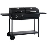 vidaXL Kombigrill mit 2 Brennern klappbaren Beistelltischen Gasgrill Holzkohlegrill Grill Smoker BBQ Grillwagen Standgrill Kohlegrill