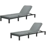 Svita 2er Set SVITA PEACH Gartenliege mit Polsterauflage Klappbar Polyrattan Schwarz