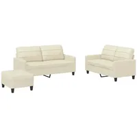 VidaXL 3-tlg. Sofagarnitur mit Kissen Creme Kunstleder