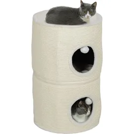 PawHut Kratztonne, 69 cm Hoch Katzentonne mit 2 Höhle, Spielball, Teilbarer Kratzbaum, Katzenturm für Katzen bis 5 kg, Cremeweiß - Weiß