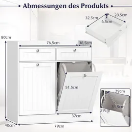 Costway Kippbarer Wäscheschrank Badezimmerschrank 79 x 80 x 40 cm Weiß