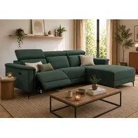 OTTO home Ecksofa OTTO HOME "LUND, L-Form, 261cm, man. o. elektr. Relaxfunktion (mit USB-A)", grün (dunkelgrün), B:261cm H:97cm T:179cm, Webstoff 100% Polyester, Sofas, Ecksofa, und Kopfteilverstellung
