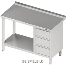 Stalgast Arbeitstisch mit Grundboden, 2400x700x850 mm, mit 3er Schubladenblock links, ohne Aufkantung, verschweißt