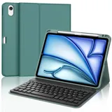 IVEOPPE Tastatur iPad Air 6. Generation, iPad Air 11" Hülle mit Tastatur 2024, Magnetisch Abnehmbare Bluetooth QWERTZ Tastatur für iPad Air 6 11 Zoll 2024, Dunkelgrün