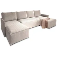 Masseno Wohnlandschaft, Creme, Holz, 5-Sitzer, U-Form, 271x85x140 cm, Wohnzimmer, Sofas & Couches, Wohnlandschaften, Wohnlandschaften in U-Form