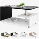 CASARIA Couchtisch Orlando 95x55x50cm 3 Ablagen Holz Höhenverstellbar Edelstahlfüße Wohnzimmertisch Sofatisch Tisch Weiß Schwarz - Casaria