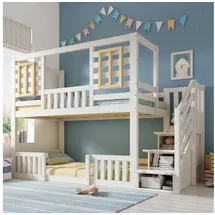Okwish Etagenbett 90 x 200 cm Kiefer massiv weiß