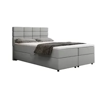 panda möbel Boxspringbett 140x200, mit Bettkasten, Hellgrau, Matratze und Topper, Doppelbett, REVE, Panda Möbel - Hellgrau