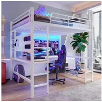 STILVORA Hochbett 140x200 mit USB&LED,Jugendbett Eisenbett mit Schreibtisch&Matratze