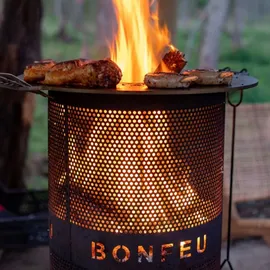 Bonfeu Bonves Ø 34cm Schwarz - Feuerkorb für den Garten - Feuertonne & Feuerstelle - Feuerschale Feuerkorb aus Stahl - Grillrost & Schürhaken zu...
