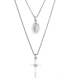 KUZZOI Layer Marienbild Kreuz 925 Sterling Silber 55 Herren 