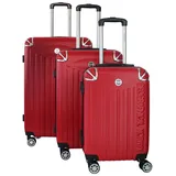 Geographical Norway Kofferset Robuste Rollkoffer Softless, 4 Rollen, (3 tlg), Leichte Hartschalenkoffer aus ABS-Kunststoff, versch. Größen rot
