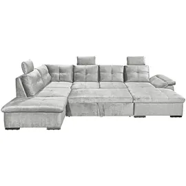 Stella Trading Alija Wohnlandschaft 334 x 217 cm, mit Schlaffunktion, und Bettkasten Silber, Ausführung:Links