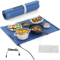 GOPLUS Warmhalteplatte elektrisch, Speisewärmer Silikon für Lebensmittel, Tragbare Wärmematte mit automatischer Abschaltung, Heizmatte, Heizplatte (3 Temperaturregelung von 60°C-100°C, 1H-4H Timer,Blau)