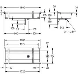 KWC Waschrinne, PLANOX, Edelstahl, W.-Mont., 1800x210x442 mm, m. Arm-bank