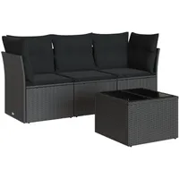 vidaXL 4-tlg Garten-Sofagarnitur mit Kissen Schwarz Poly Rattan Modell 6