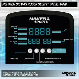 MIWEBA Rudergerät MR100, Rudermaschine kompakt, Schaumstoff-Sitz, Display, Magnetbremse (Grau)