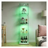 Simurq Glasvitrine Standvitrinen mit LED Beleuchtung, 3 Lagen Vitrinenschrank mit Glastür (1-St, Glas Vitrine mit 1 Glastür und 4 Lagen, Glasschrank mit Schloss) Sammlervitrine für Sammlerstücke, Modernes rahmenloses Design weiß